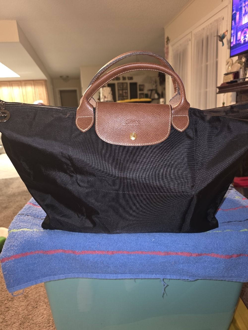 Longchamp Black Nylon Pouch with Gun Metal Zipper Pull